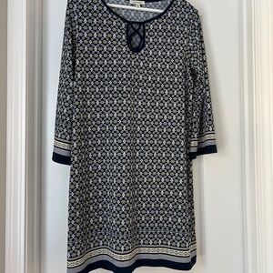 Navy & Yellow Floral Stretchy Sheath Dress